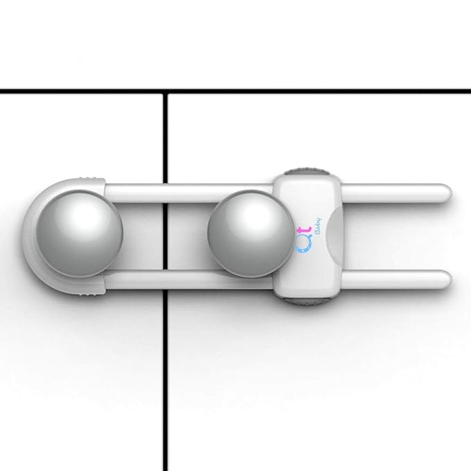 Pack of 12 - Baby Proofing Cabinet Locks Adjustable U Shaped Baby Safety Latches for Drawers, Fridge, Closet Modern Baby Proofing Cabinet Lock with Extra Secure Lock Buttons (White)