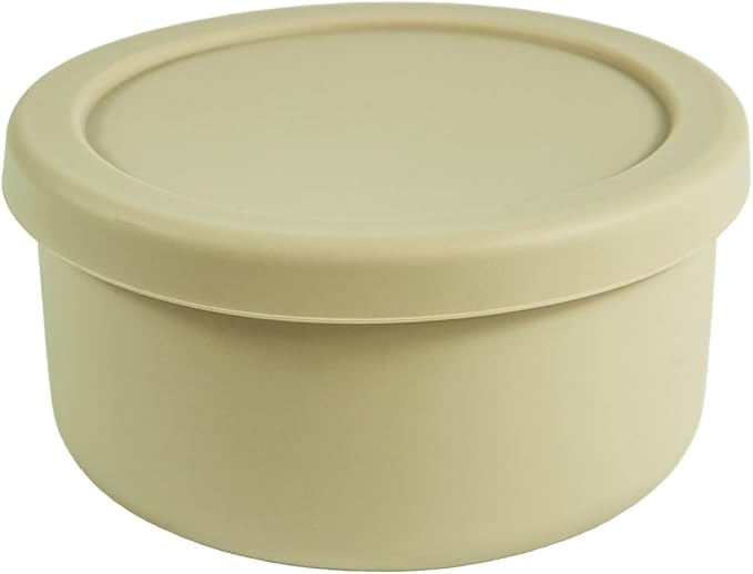XU&PEIQI Silicone Food Storage Containers & Round Bowls with Lids - Meal Prep Containers for Kitchen Serving, Salad & Lunch - Airtight Microwave/Fridge/Dishwasher Safe BPA-Free 24oz.(Beige)