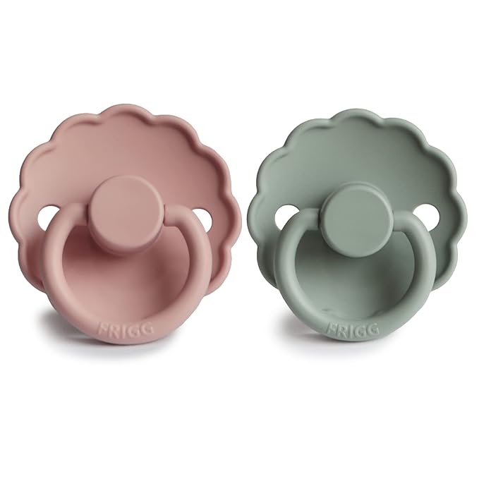 FRIGG Daisy SilkySoft Silicone Baby Pacifier | Made in Denmark | BPA-Free (Blush/Sage, 6-18 Months)