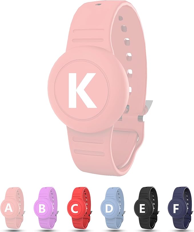 Waterproof Bracelet for AirTag Kids, Personalized Initial Letter Hidden Holder Compatible with Air Tag, Silicone Case for Airtag Adjustable Anti-Lost GPS Tracker for Toddler Child Elder, K