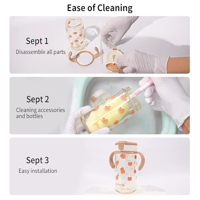 Evorie Tritan Spill Proof Toddler Straw Sippy Cup, 10 oz for Baby and Toddlers 1-3 Years Old, No Spill Straw Water Bottle with Removable Handles, Ideal for School, BPA-Free, Honey Bear