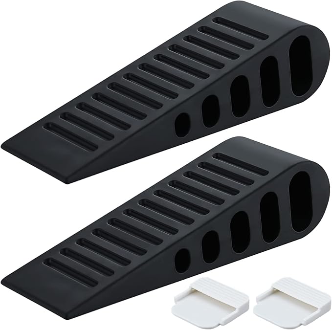 JQK Rubber Door Stopper Wedge, Black 3 Pack Soft TPR Premium Door Stops for Bottom of Heavy Duty Door on Tile, Concrete, Carpet, Wooden Floor, DSB61-BK-P3