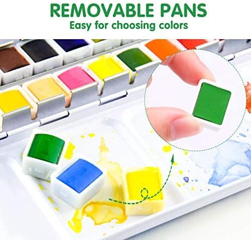 Watercolor Paint set, 48 Colors Premium Solid Watercolor Half Pans in Tin Box, 1 refillable Water Brush Pen, Art Pigment Kit Perfect for Artists Students Kids Beginners and Art Lovers