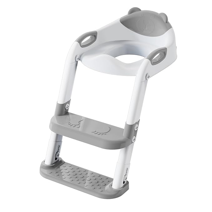 SKYROKU Toilet Potty Training Seat with Step Stool Ladder, Toddler Potty Seat for Kids and Toddler Boys Girls, Splash Guard and Safety Handles(Grey)