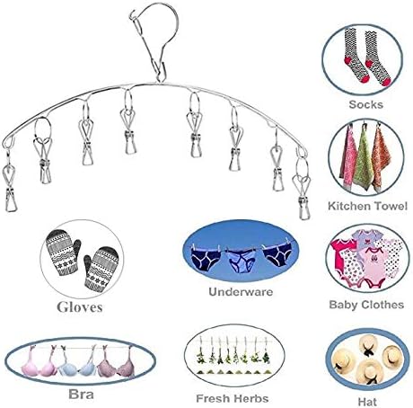 Portable Stainless Steel Clothes Pins Heavy Duty Laundry Drip Hanger with 8 Clips Hanging Drying Rack Closet Organizer