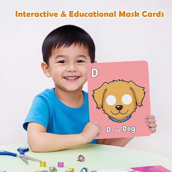 26 PCS Alphabet ABC Flash Cards with Animal Masks, Alphabet mask Cards, Giant Letter ABC Animal Faces Flash Learning Flashcards, Interactive Education Games, Learn Letters (Multicolor, 3Pcs)