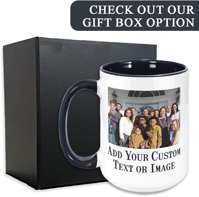 Personalized Coffee Mug, Custom Photo Text 15 Oz Ceramic Mug, Customized Picture Name Tea Cup, Unique Gift Idea, Taza Cafe Personalizadas Fotos, Cute Custom Gifts Mom Women Men, Father's Day, Black