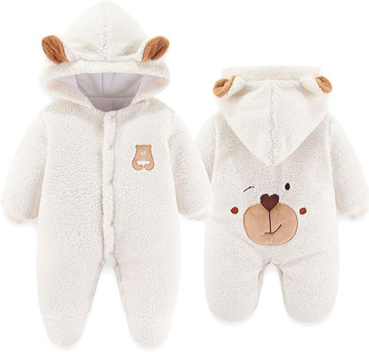 XIFAMNIY Newborn Fleece Footie Jumpsuit Hooded Warm Thicken Winter Outwear Snowsuit for Baby Girls and Boys