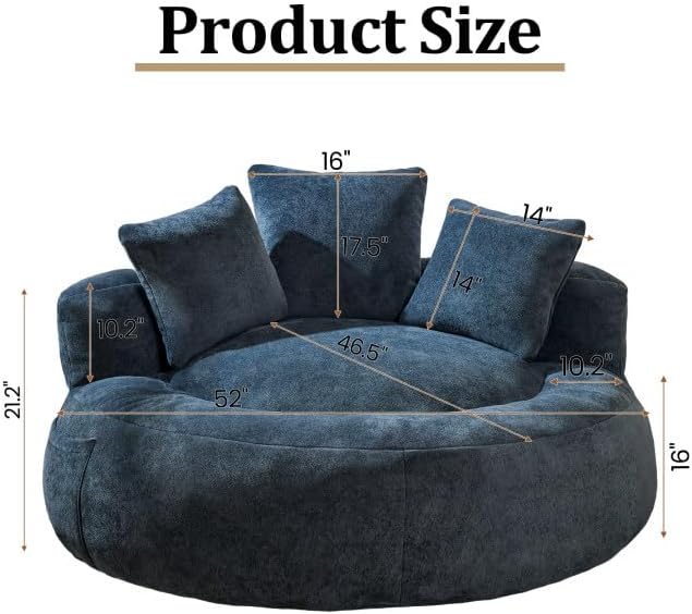 Bean Bag Chair for Adults, Comfortable Bean Bag Sofa with Back Support and Pillows, Giant Bean Bag Chairs Suitable for Living Rooms, Bedrooms and Apartments -Dark Blue