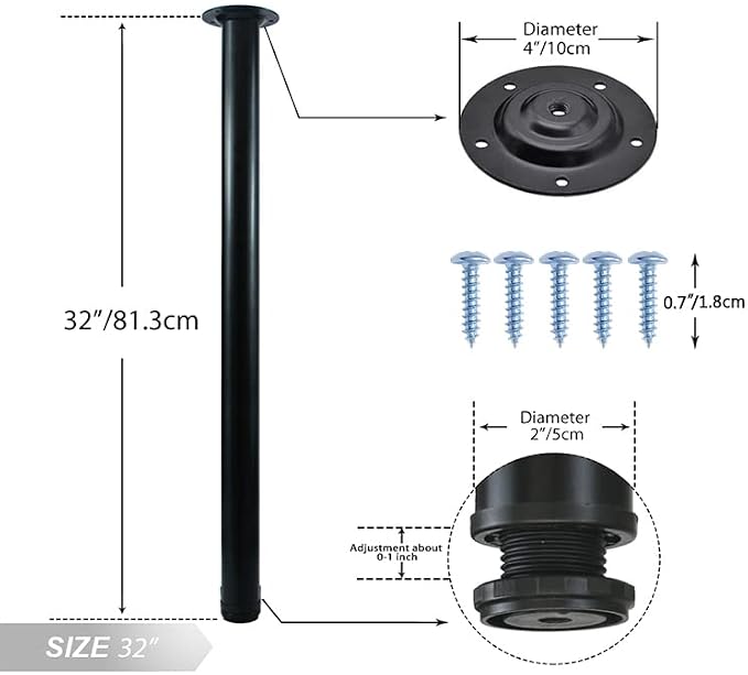 QLLY 32 inch Adjustable Metal Desk Legs, Heavy Duty Furniture Table Legs - Image 2