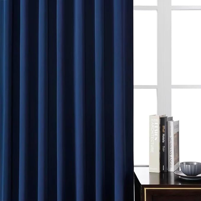 Joydeco Blackout Curtains 108 Inches Long, Thermal Insulated Black Out Curtains 2 Panels Set, Room Darkening Drapes for Living Room Window Rod Pocket Back Tab (W37 x L108 Inch, Navy Blue)