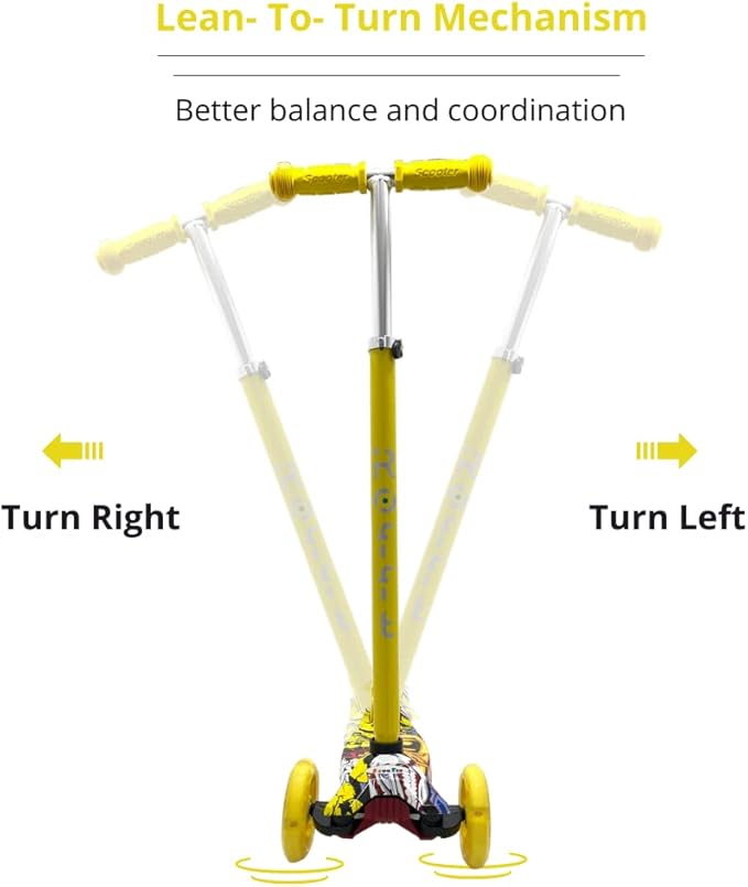 Maxi Scooter for Kids Ages 6-12 Lean-to-Steer 3 Wheel Scooter for Kids Ages 6-12 PU Light-Up Wheels Kids Scooter Adjustable Height Light Weight Aluminum Scooters T-Bar Colorful Design Printed