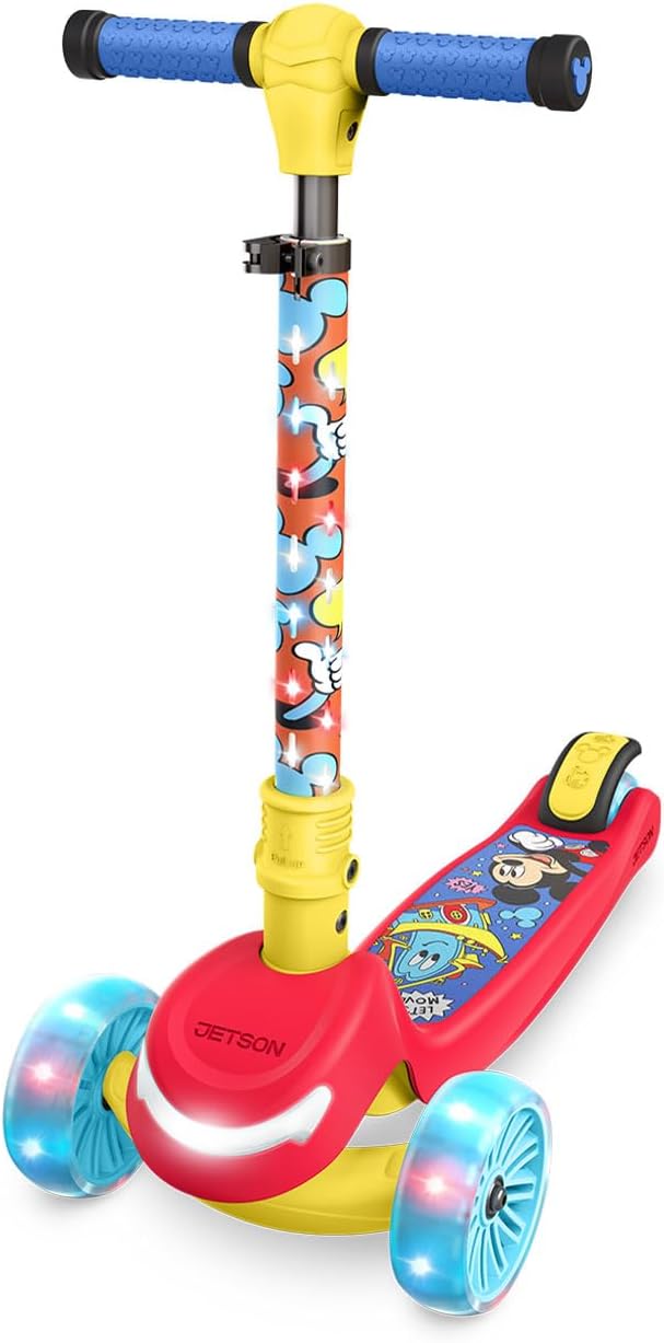 Jetson Character Kids Kick Scooter, LED Lights on Stem & Light-Up Wheels, Lightweight Frame, Height-Adjustable Handlebar, Lean-to-Steer System, Easy-Fold Mechanism