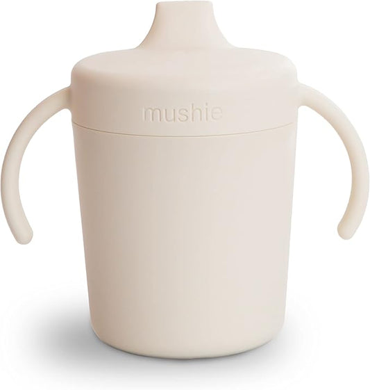 mushie Trainer Sippy Cup | Made in Denmark | Leak Resistant Twist-Off Lid & Handles | Plastic |6 Months + (Ivory)