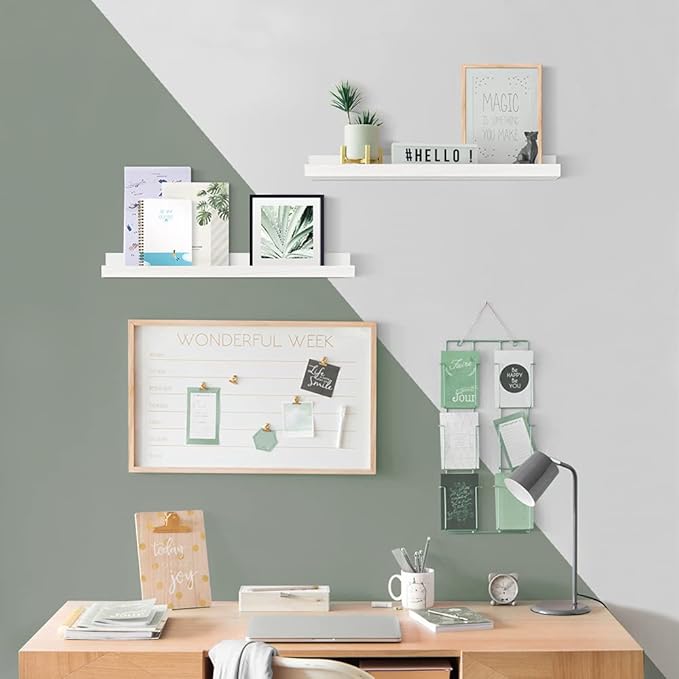 Forbena 24 Inch White Floating Shelves for Wall Set of 4, Wood Nursery Book Shelves for Kids Bedroom, Long Picture Ledge Shelf with Lip for Living Room Bathroom Office and Baby Wall Bookshelf