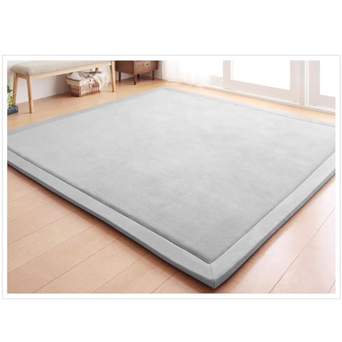 Loartee Coral Velvet Crawling Rugs & Play Mat (6'8"x 6'8", Gray) for Toddler Children & Yoga Exercise