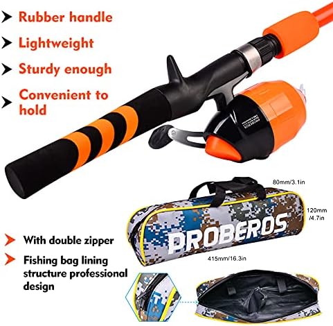 PROBEROS Kids Fishing Pole - Portable Telescopic Fishing Rod and Reel Combo Kit - Spincast Fishing Reel Casting Rods with Lures Lines Tackle Box and Bag for Boys Girls Youth Fishing