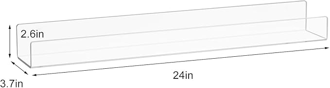 NIUBEE 24" Premium Acrylic Floating Nursery Kids Bookshelf Wall Ledge Shelf, Clear Invisible Spice Rack Bathroom Storage Shelves Display Organizer, 50% Thicker with Screwdriver, Set of 4
