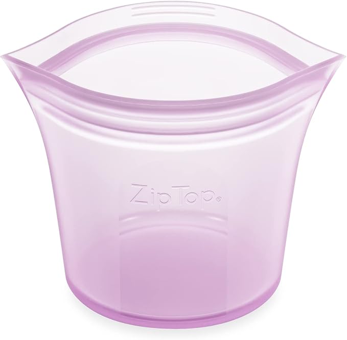 Zip Top Reusable Food Storage Bags | Short Cup [Lavender] | Silicone Meal Prep Container | Microwave, Dishwasher and Freezer Safe | Made in the USA