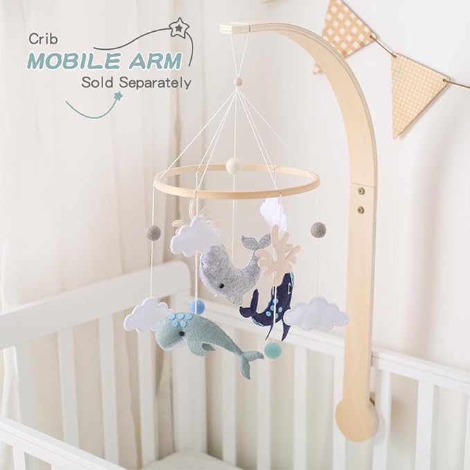 EERKEOD Baby Crib Mobile Ocean Nursery Mobile for Boys Girls Handmade Felt Mobile for Crib Nursery Decor for Infant Bedroom Hanging Baby Mobile for Bassinet Newborn Baby Gift（Whales）