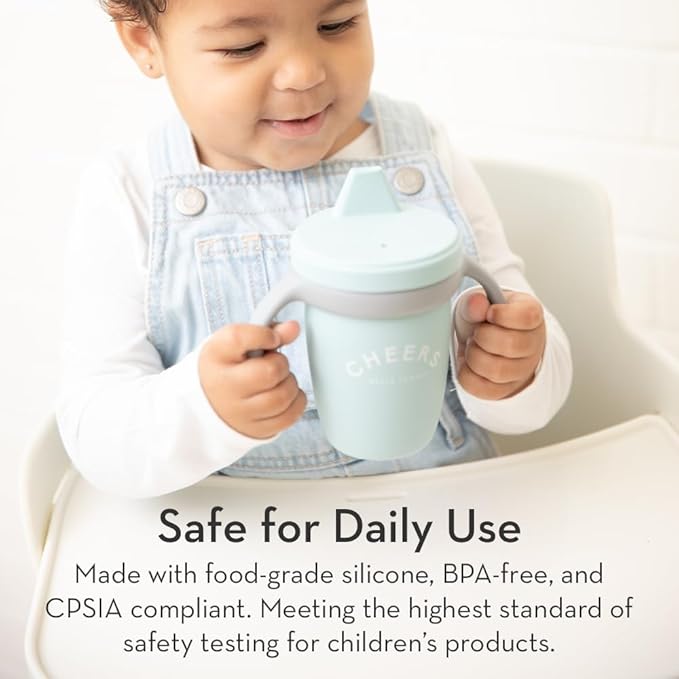 Bella Tunno Sippy Cup, Set of 2 Silicone Training Cups with Transition Handles for Infants, Toddlers & Kids, Babies 6-12 Months & Toddlers 1-3 Years, Boys & Girls, Cheers & The Man, 8 oz