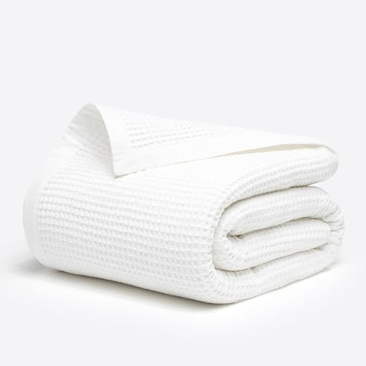 Salt Earth GOTS Certified 100% Organic Cotton Throw Blanket, 90" X 90" Waffle Blankets & Throws for Bed, Throw Blanket for Couch, Modern & Cozy Blanket, All Seasons, Comfy & Soft Blanket (Snow White)