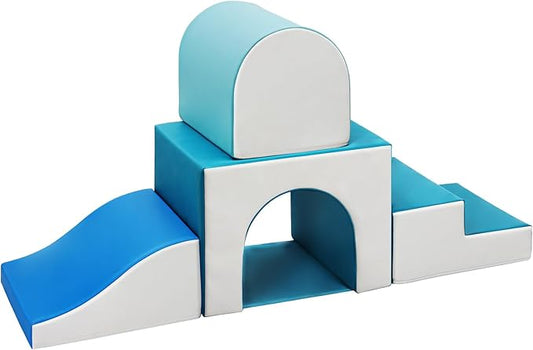 Sumbababy Foam Climbing Blocks for Toddlers: with a Tunnel - 4 PCS Foam Blocks - Kids Indoor Climbers Play Structures Play Gym Soft Climber with Slide and Stair Soft Playground Green