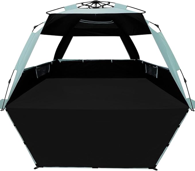 WhiteFang Deluxe Pop Up Beach Tent Sun Shade Shelter for 3-4/5-6 Person, UV Protection, Extendable Floor with 3 Ventilating Windows Plus Carrying Bag, Stakes, and Guy Lines