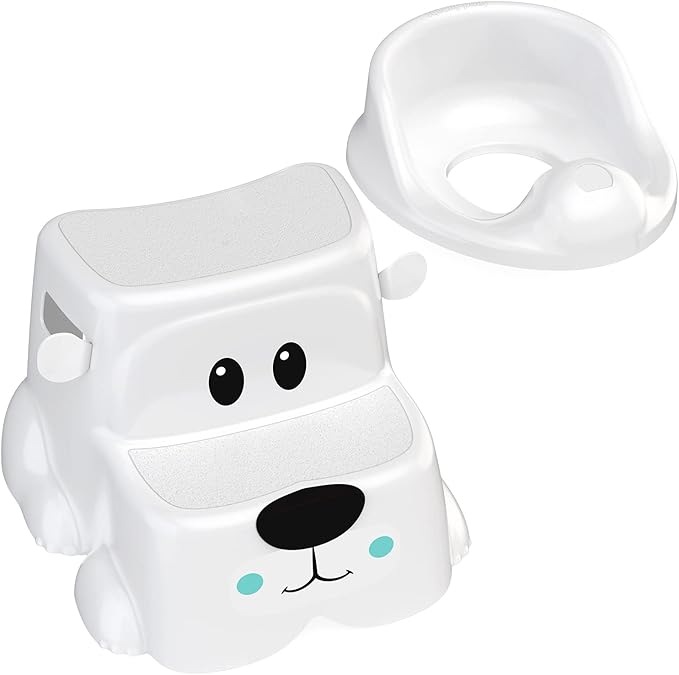 Squatty Potty Kids Toilet Step Stool Set, Potty Pet Bear Cub Base with Training Seat