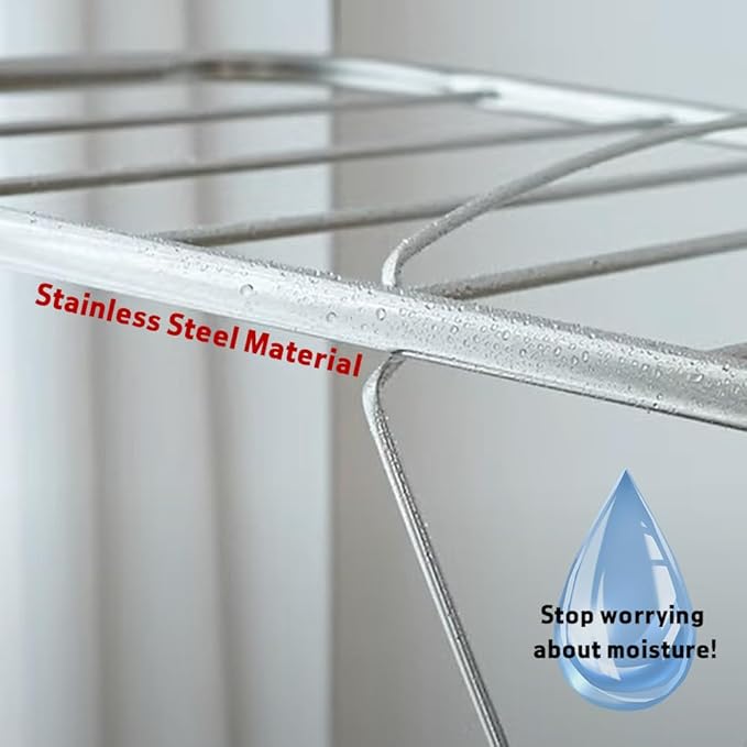 TRES BELLE 25NEW Stainless Steel Clothes Drying Rack(M)–Foldable,Lightweight,No-Slip Rods,Made in Korea,Indoor & Outdoor Use,Rust-Resistant,Towels,Underwear,Baby Clothes Drying–M Sizes