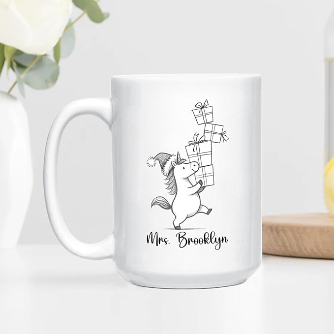 Unicorn White Accent Cup 11 15 Oz, Personalized Name Unicorn Coffee Mug Gift For Baby Girl/Sister/Daughter/Girlfriend, Custom Animal Cup Gifts For Unicorns Lovers Birthday Anniversary Thanksgiving