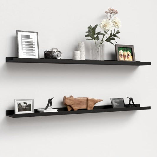 47.2 Inches Long Floating Shelves Wall Mounted, 2 Set Modern Wall Shelf for Bedroom, Nursery Book Shelf with Lip, Picture Ledge Shelf for Wall Decor Living Room Bathroom Kitchen - Black