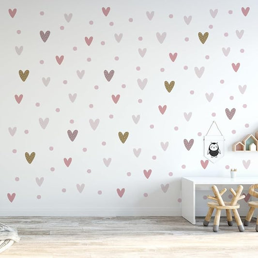 WS Wallpaper Heart Wall Decals Pack of 5 Sheets 135pcs by Lipastick - Polka Dots Wall Stickers for Bedroom Living Room Girls Room Decoration Kids Room Baby Nursery Room Removable Wall Decals