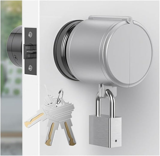 AST Door Knob Lockout Device with SS Padlock and Brass Keys, Childproof Door Knob, Security Lock for Toddler and Dementia Proof, Safety Cover, Doorknob Protection, Matte Silver with SS Padlock