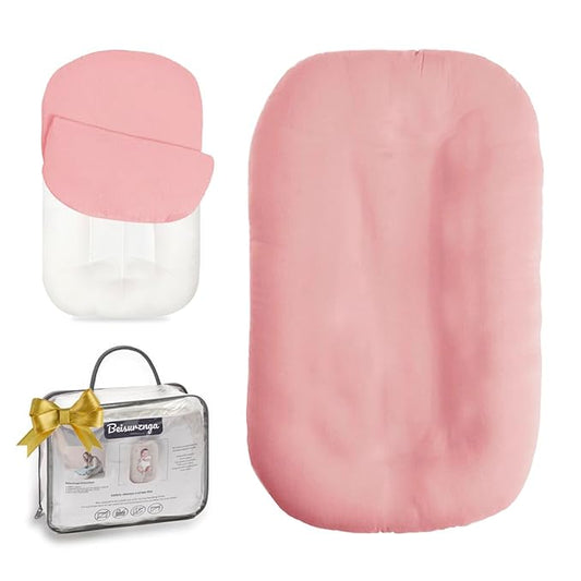 Baby Lounger - Snuggle Cozy Me Infant Lounger for Newborns | Breathable & Soft, Portable Awake-Time Pad, Essential Baby Gift- Petal (Lounger Cover Included)