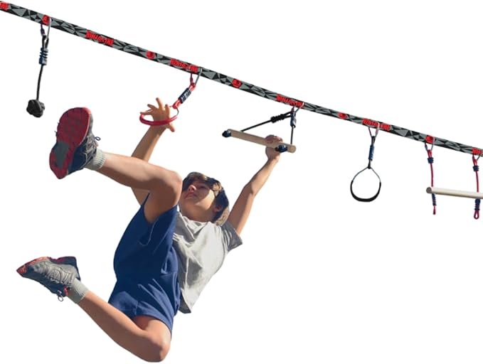 Slackers Ninjaline - 36' Intro Kit - Includes 7 Hanging Attachments - Best Outdoor Ninja Warrior Training Equipment For Kids - Build Your Very Own Backyard Obstacle Course - Rated Ages 5+