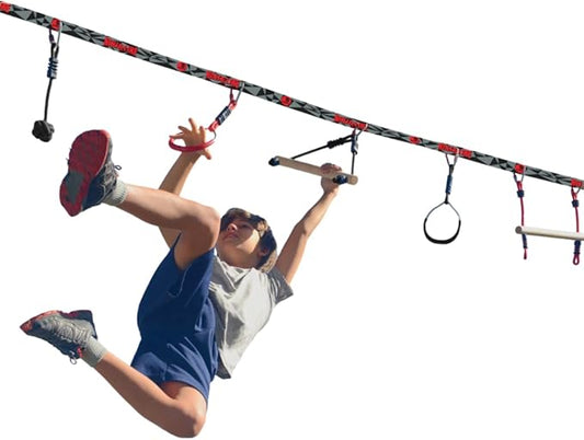 Slackers Ninjaline - 36' Intro Kit - Includes 7 Hanging Attachments - Best Outdoor Ninja Warrior Training Equipment For Kids - Build Your Very Own Backyard Obstacle Course - Rated Ages 5+