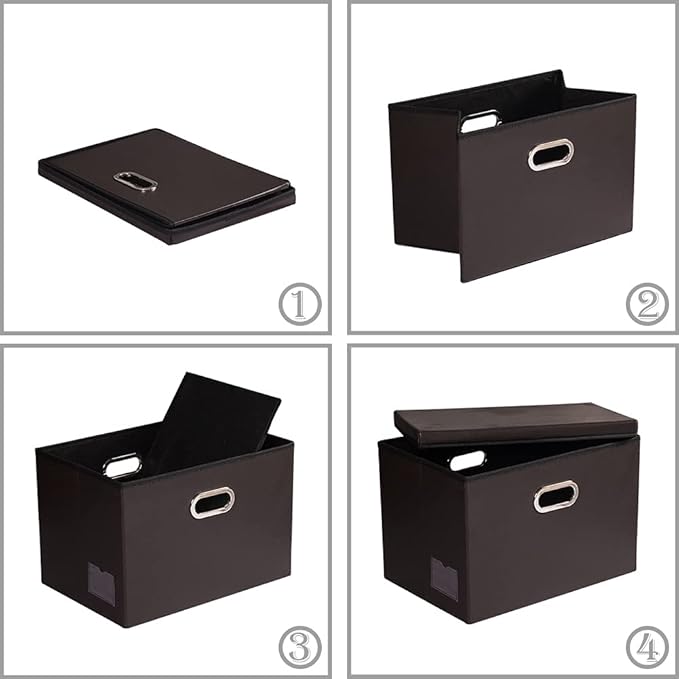 PRANDOM Large Collapsible Storage Bin with Lid [1-Pack] Leather Fabric Foldable Storage Box Organizer Containes Basket Cube with Cover for Home Bedroom Closet Office Nursery Brown (17.7x11.8x11.8)