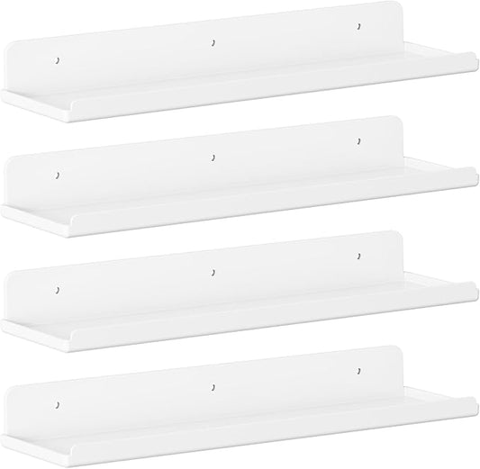 Lifewit Floating Shelves for Wall, 4 Pack White Acrylic Shelf 15" Room Decor for Bookcase/Vinyl Record Display/Photo/Picture in Bedroom, Living Room, Bathroom, Kitchen Storage and Organization