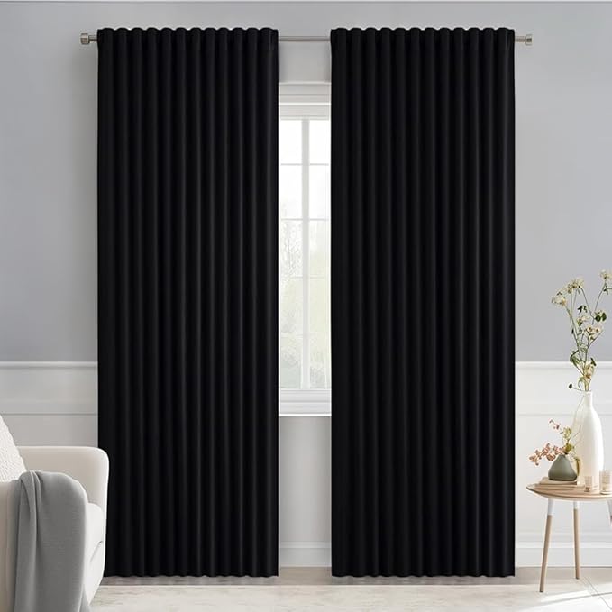 MIULEE Black Back Tab Blackout Curtains 84 Inch Length 2 Panels Set for Living Room Bedroom, Halloween Rod Pocket/Pinch Pleat Thermal Insulated Room Darkening Pleated Light Blocking Drapes, W72 x L84