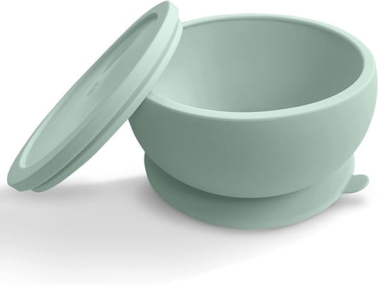 Octopod Silicone Baby Suction Bowl With Lid - Toddler & Baby Bowls, Baby Food Containers, Spill Proof Bowls For Toddlers, Suction Baby Bowls W/Lids, Food Grade Silicone Bowls For Babies (Sage Green)