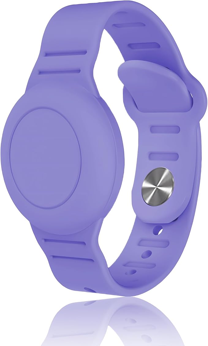 Kids Waterproof Airtag Bracelet Compatible with Apple AirTag, Hidden Silicon Protective Case for Air Tag GPS Tracker Holder, Adjustable Anti-Lost Watch Band for Toddler Child (Dark Purple)