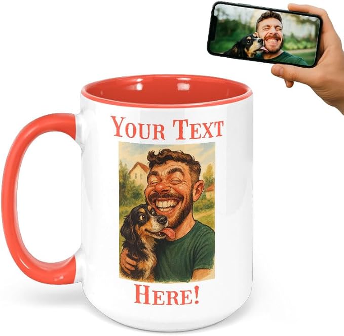 Personalized Coffee Mug, Custom Photo Caricature Gift, Funny Customized Coffee Gift for Men & Women, Custom Mugs with Pictures, Orange 15oz Customized Ceramic Tea Cup
