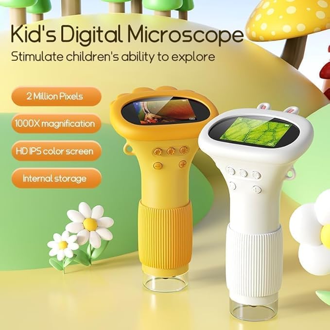Kids Microscope - Ashfly 1000X Portable Microscope for Kids, Photo & Video Miniscope Pocket Microscope Gifts, 2'' Digital Screen | Ideal Toys for Boys Girls Age 3-12