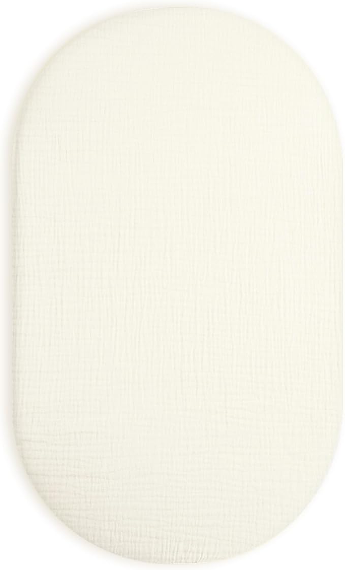 Bassinet Sheet for Baby Boy and Girl, Fitted Sheets for Rectangle, Oval, Hourglass Bassinet Mattress, Muslin Moses Basket Sheets with Neutral Style (Cream)