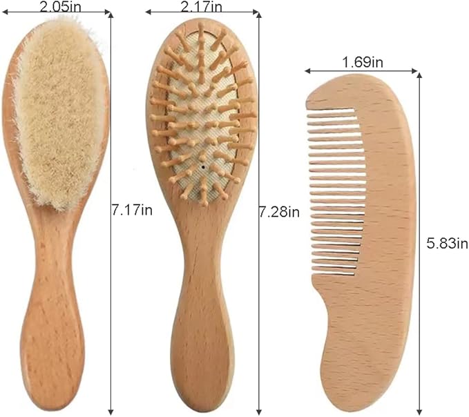 PandaEar Baby Hair Brush and Comb Set for Newborn| Natural Wooden Hairbrush with Soft Goat Bristles, Pear Wood Comb and Wooden Massage Brush for Infant, Toddler, Kids