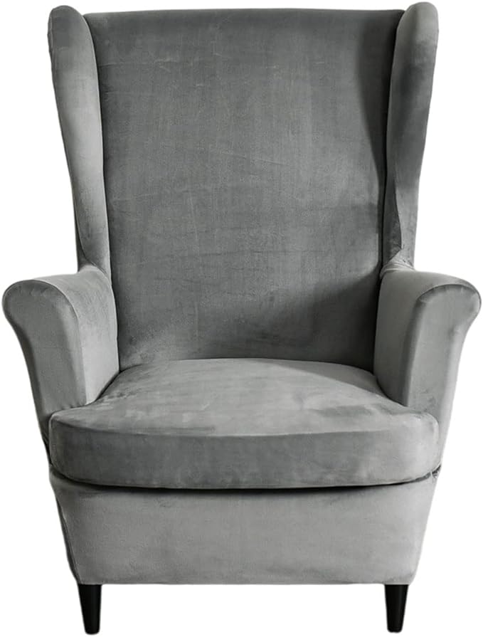 KRFOONN Wingback Chair Cover Slipcovers 2 Piece Stretch Velvet Plush Wing Chair by KRFOONN