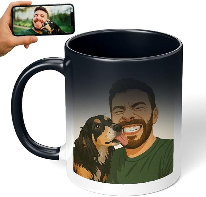Personalized Coffee Mug, Custom Drawing Portrait Gift, Funny Customized Coffee Gift for Men & Women, Custom Mugs with Pictures, Black - Color Changing 11oz Father's Day Mug