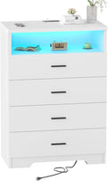 FJTJBSI Dresser with Power Outlets and LED Lights Wooden 4 Drawer Dresser with by FJTJBSI