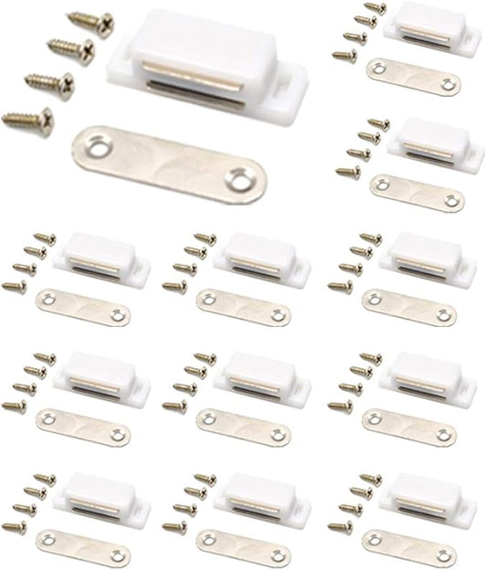 Cabinet Magnet Latch - Best for Cabinet Doors, Cupboards, Drawers and Shutters - Cabinet Magnetic Latch Easy Install - Magnetic Cabinet Catch Screws Included - Set of 12(White)